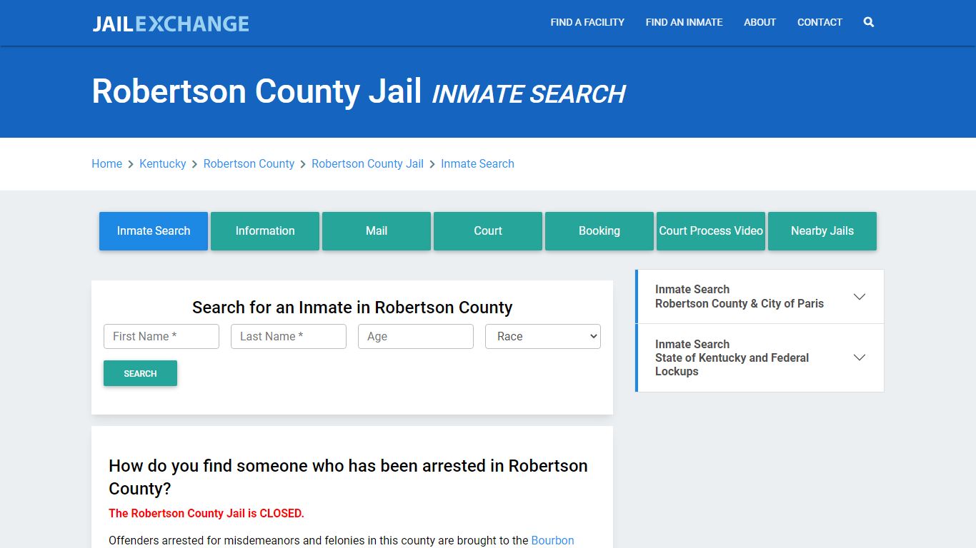 Robertson County Jail, KY Inmate Search: Roster & Mugshots