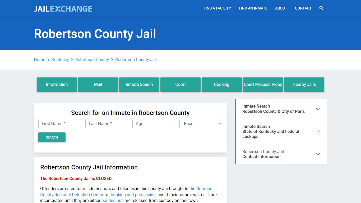 Robertson County Jail Roster Lookup, KY, Inmate Search